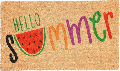 17" X 29" Brown Green And Red Hello Summer Outdoor Coir Door Mat HomeRoots