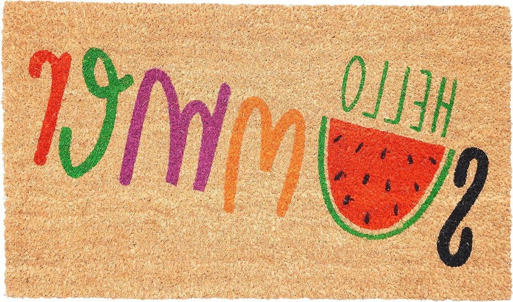 17" X 29" Brown Green And Red Hello Summer Outdoor Coir Door Mat HomeRoots