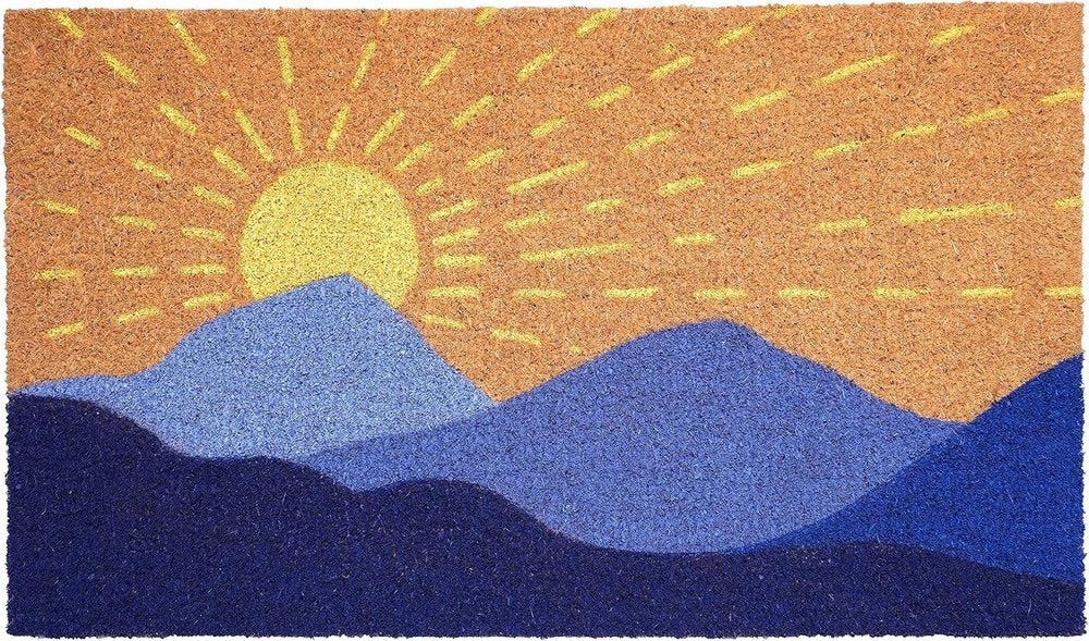 17" X 29" Brown Blue And Yellow Mountain Sunrise Outdoor Coir Door Mat — view 2