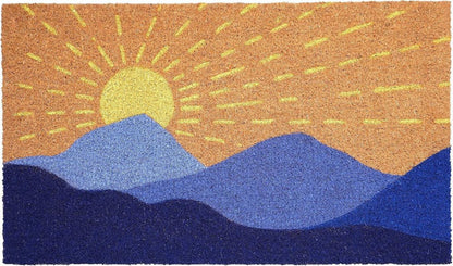 17" X 29" Brown Blue And Yellow Mountain Sunrise Outdoor Coir Door Mat HomeRoots