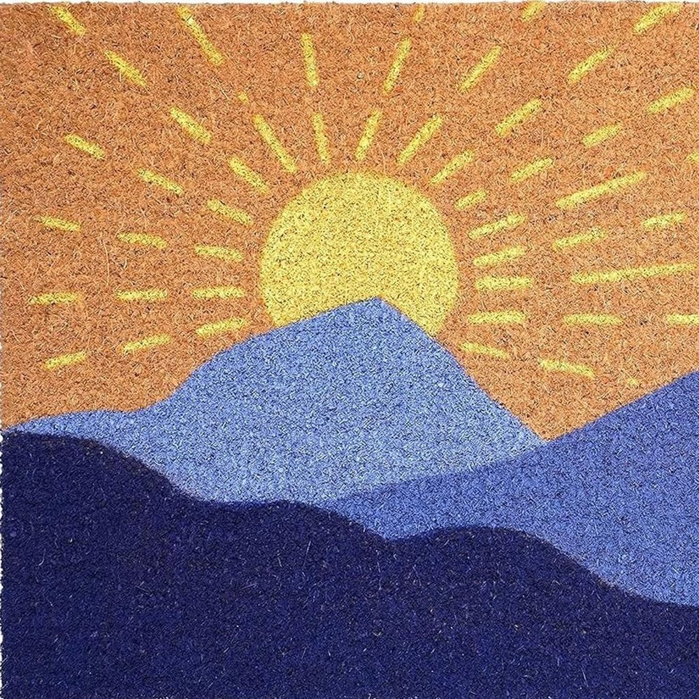 17" X 29" Brown Blue And Yellow Mountain Sunrise Outdoor Coir Door Mat — view 4
