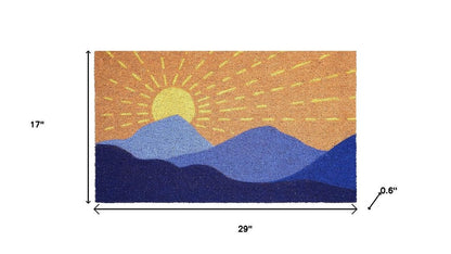 17" X 29" Brown Blue And Yellow Mountain Sunrise Outdoor Coir Door Mat HomeRoots