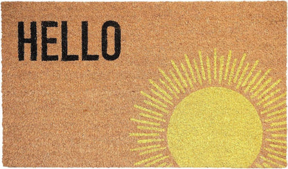 17" X 29" Brown Yellow And Black Sunny Hello Outdoor Coir Door Mat HomeRoots