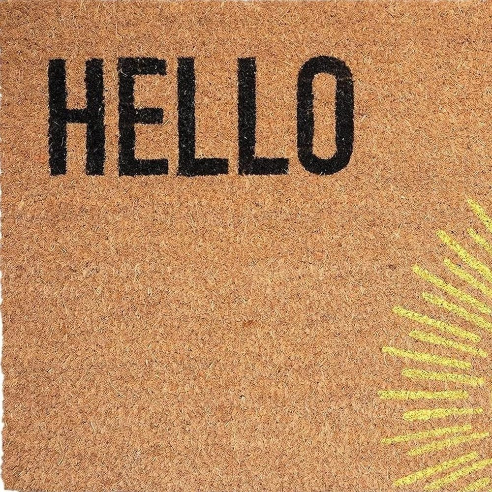 17" X 29" Brown Yellow And Black Sunny Hello Outdoor Coir Door Mat — view 4