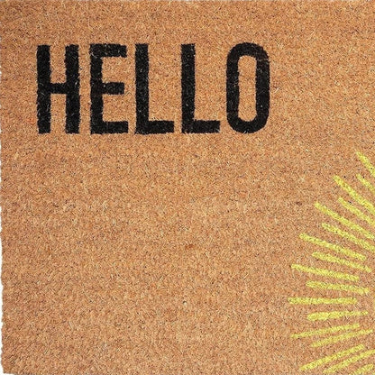 17" X 29" Brown Yellow And Black Sunny Hello Outdoor Coir Door Mat HomeRoots