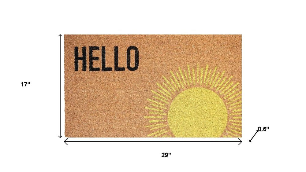 17" X 29" Brown Yellow And Black Sunny Hello Outdoor Coir Door Mat HomeRoots