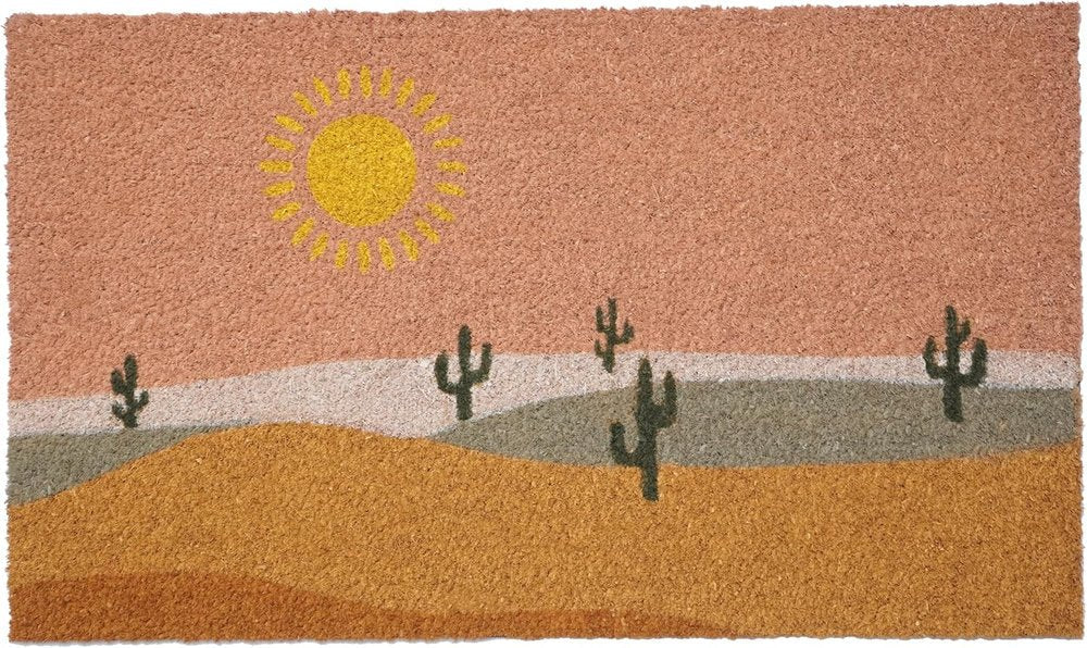 17" X 29" Brown Orange And Yellow Cactus Outdoor Coir Door Mat — view 1