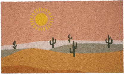 17" X 29" Brown Orange And Yellow Cactus Outdoor Coir Door Mat HomeRoots