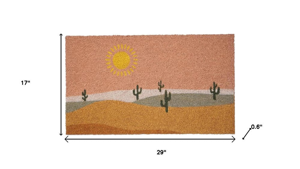 17" X 29" Brown Orange And Yellow Cactus Outdoor Coir Door Mat — view 3