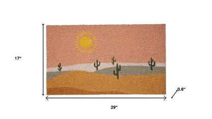 17" X 29" Brown Orange And Yellow Cactus Outdoor Coir Door Mat