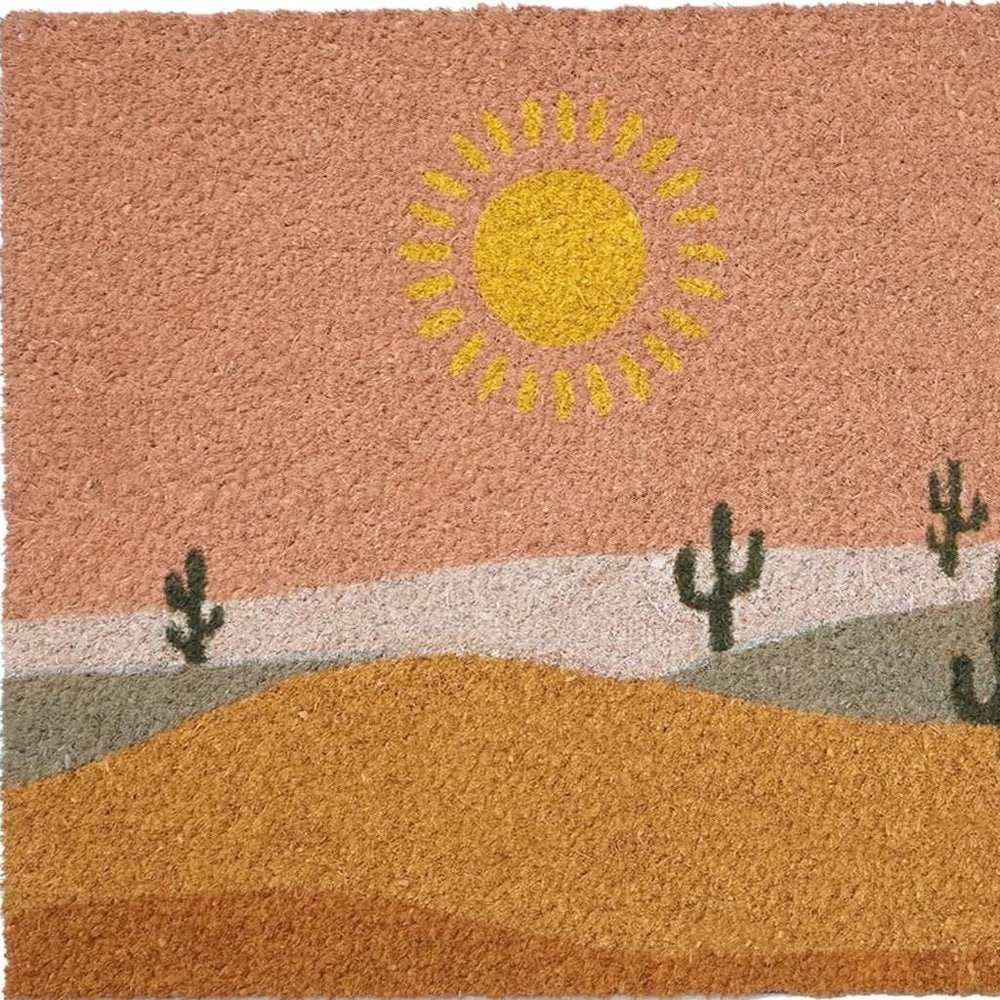 17" X 29" Brown Orange And Yellow Cactus Outdoor Coir Door Mat — view 2