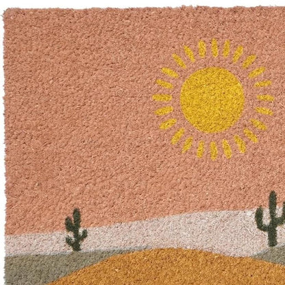17" X 29" Brown Orange And Yellow Cactus Outdoor Coir Door Mat HomeRoots