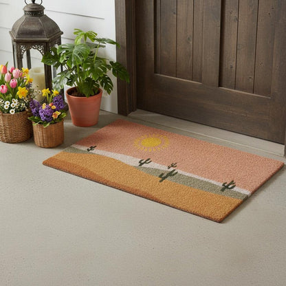 17" X 29" Brown Orange And Yellow Cactus Outdoor Coir Door Mat HomeRoots