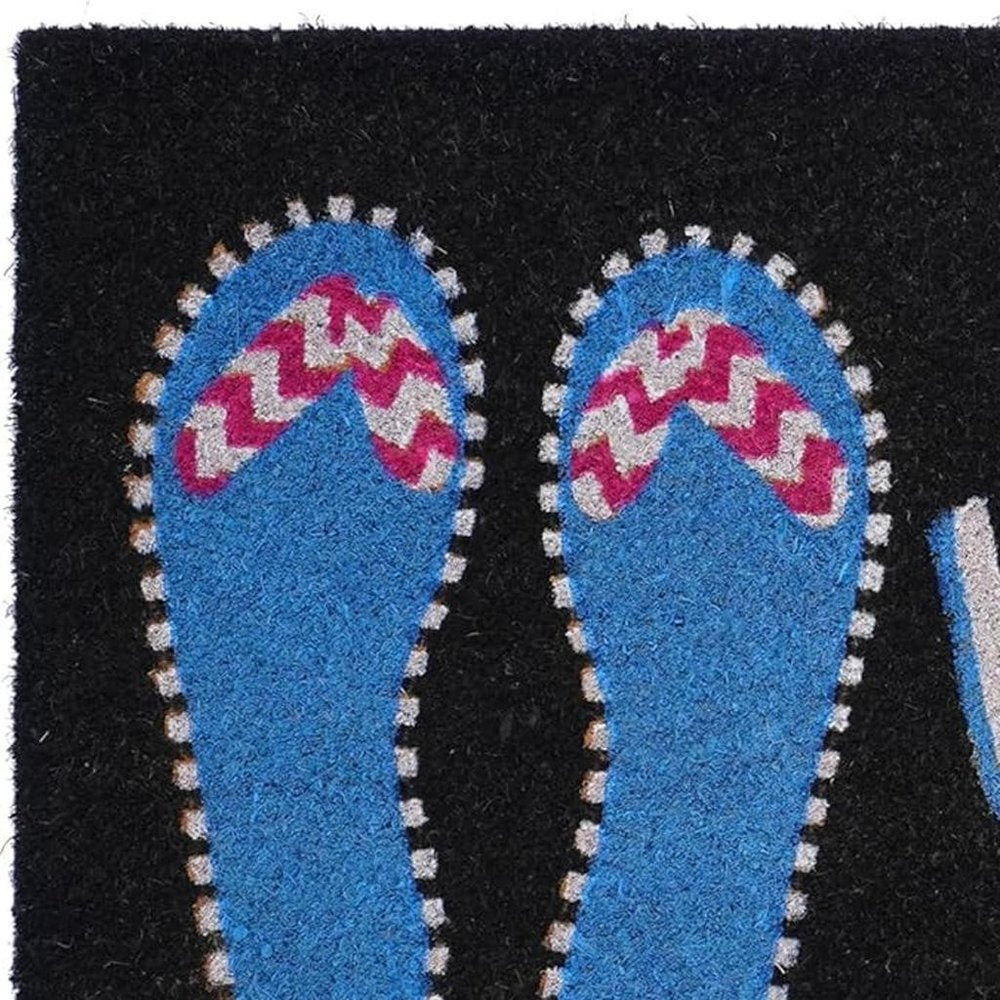 17" X 29" Black And Blue Flip Flop Welcome Outdoor Coir Door Mat — view 4