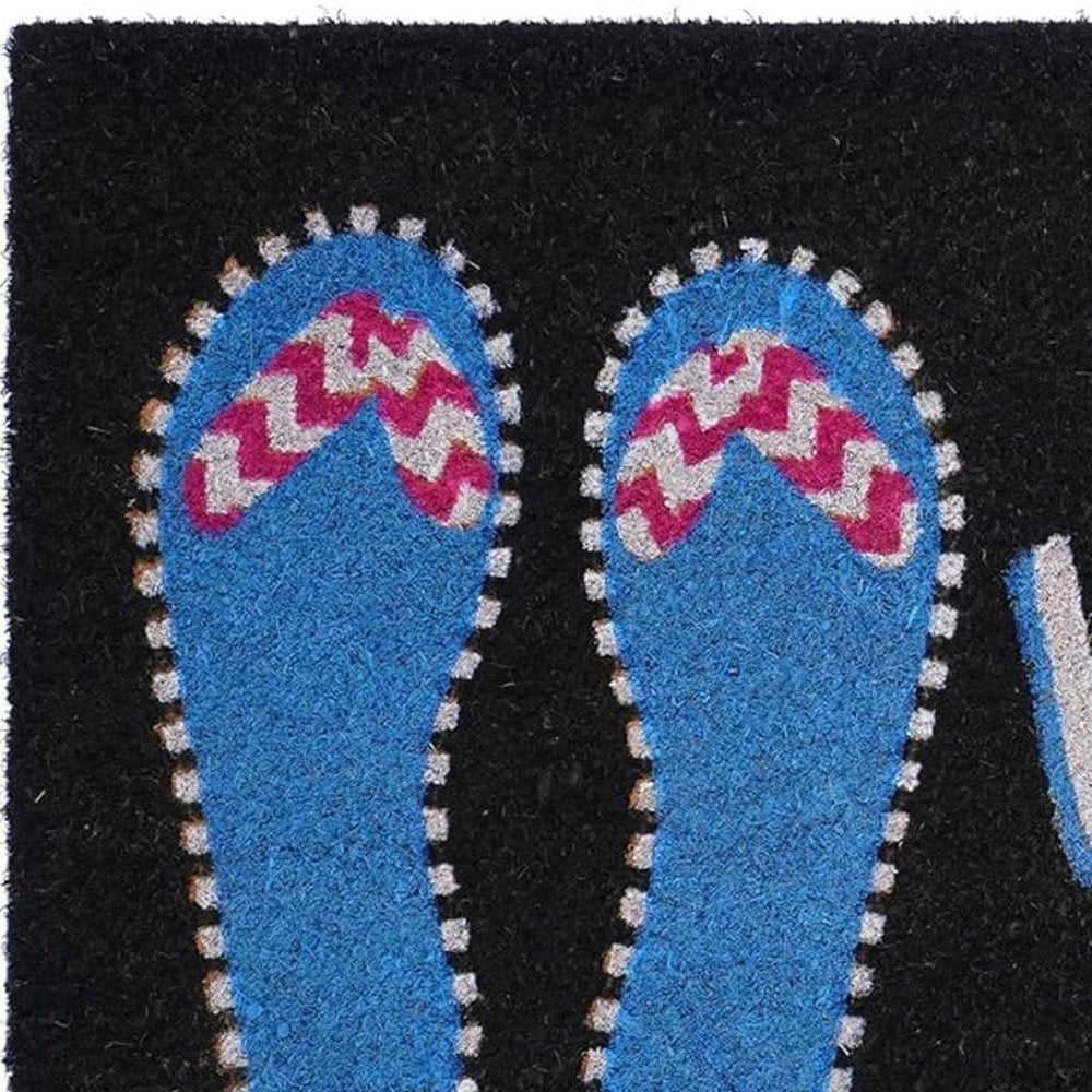17" X 29" Black And Blue Flip Flop Welcome Outdoor Coir Door Mat HomeRoots