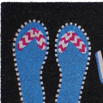 17" X 29" Black And Blue Flip Flop Welcome Outdoor Coir Door Mat HomeRoots