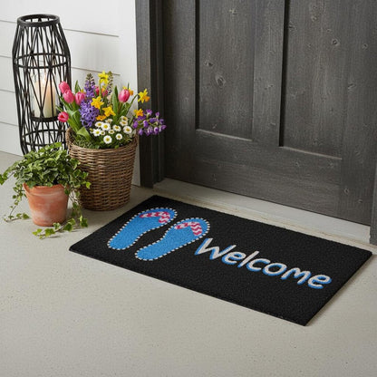 17" X 29" Black And Blue Flip Flop Welcome Outdoor Coir Door Mat HomeRoots