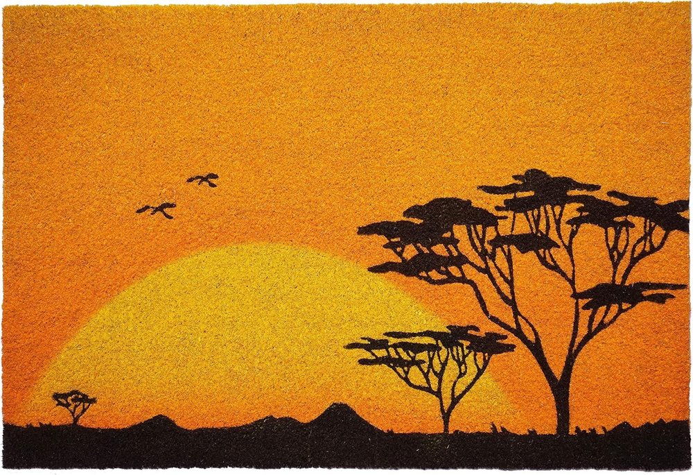 24" X 36" Orange Yellow And Black Sunrise Trees Outdoor Coir Door Mat HomeRoots