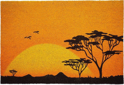 24" X 36" Orange Yellow And Black Sunrise Trees Outdoor Coir Door Mat HomeRoots