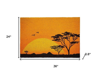 24" X 36" Orange Yellow And Black Sunrise Trees Outdoor Coir Door Mat HomeRoots
