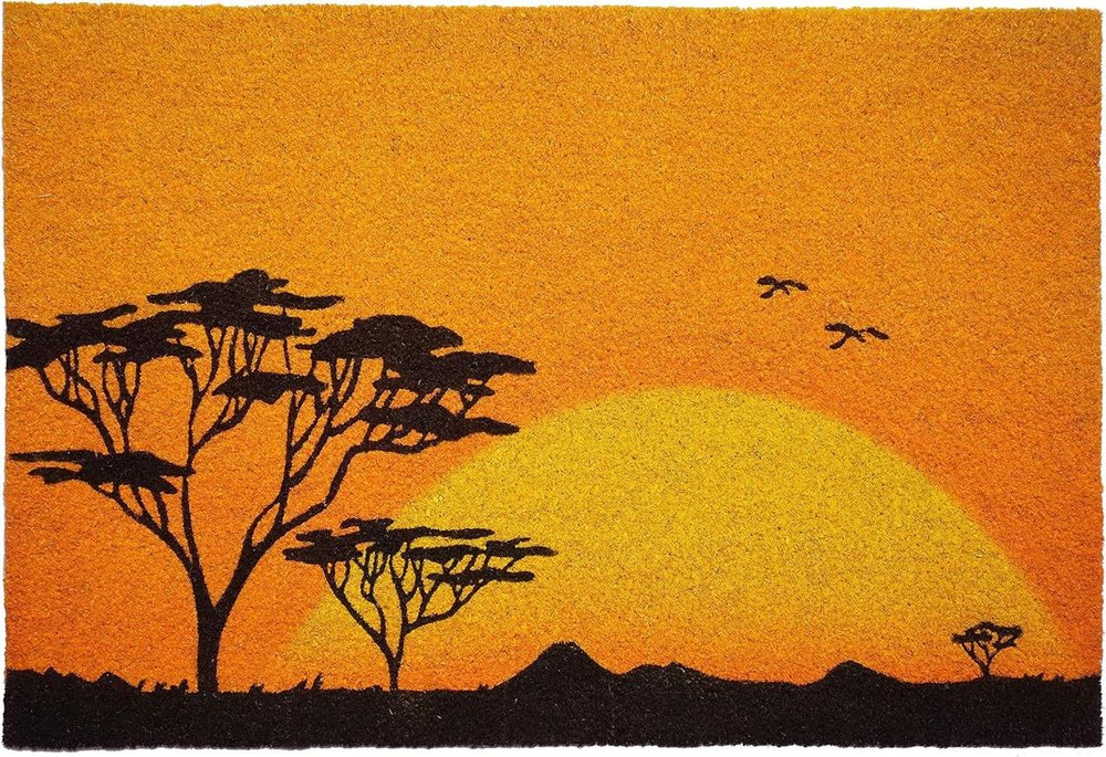 24" X 36" Orange Yellow And Black Sunrise Trees Outdoor Coir Door Mat HomeRoots
