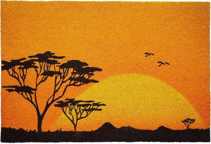24" X 36" Orange Yellow And Black Sunrise Trees Outdoor Coir Door Mat HomeRoots