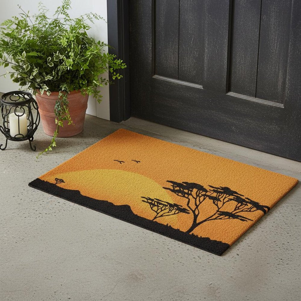 24" X 36" Orange Yellow And Black Sunrise Trees Outdoor Coir Door Mat — view 2