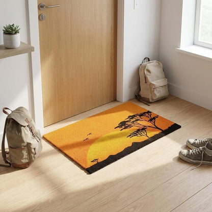 24" X 36" Orange Yellow And Black Sunrise Trees Outdoor Coir Door Mat HomeRoots