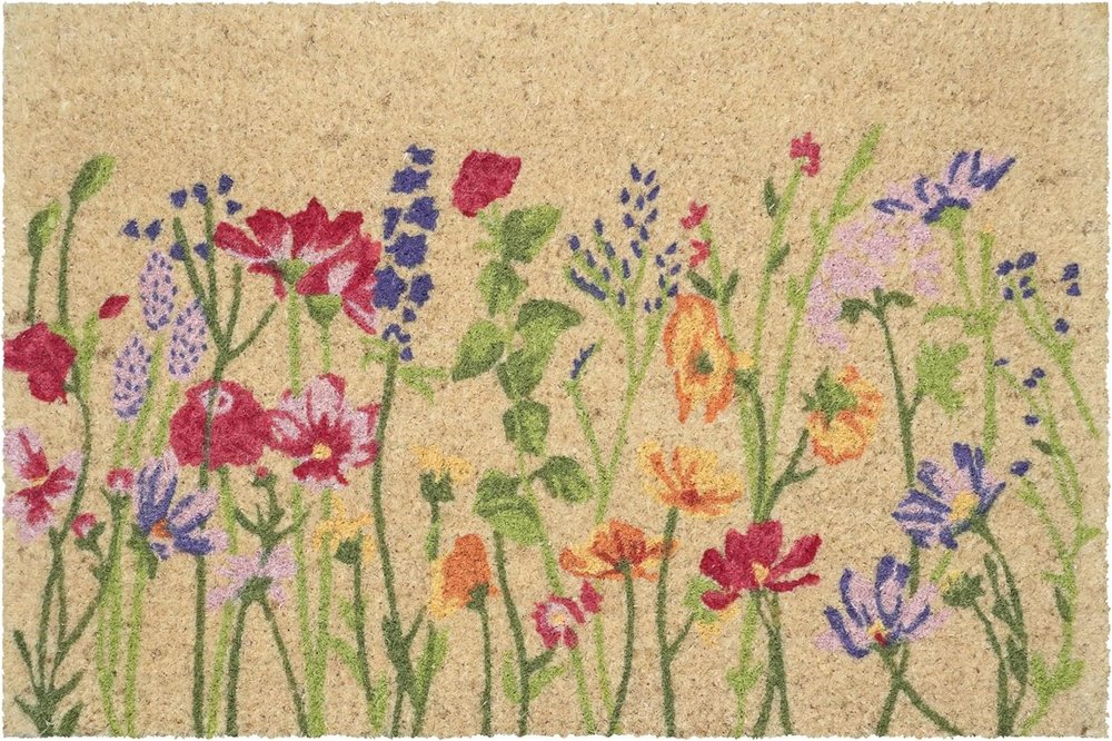 18" X 30" Brown Green And Purple Floral Outdoor Coir Door Mat — view 1