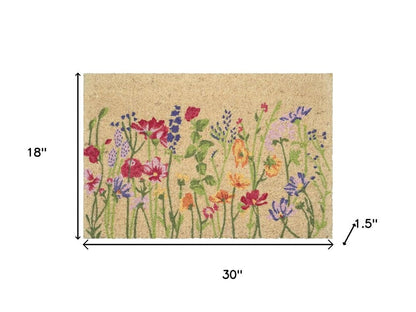 18" X 30" Brown Green And Purple Floral Outdoor Coir Door Mat HomeRoots