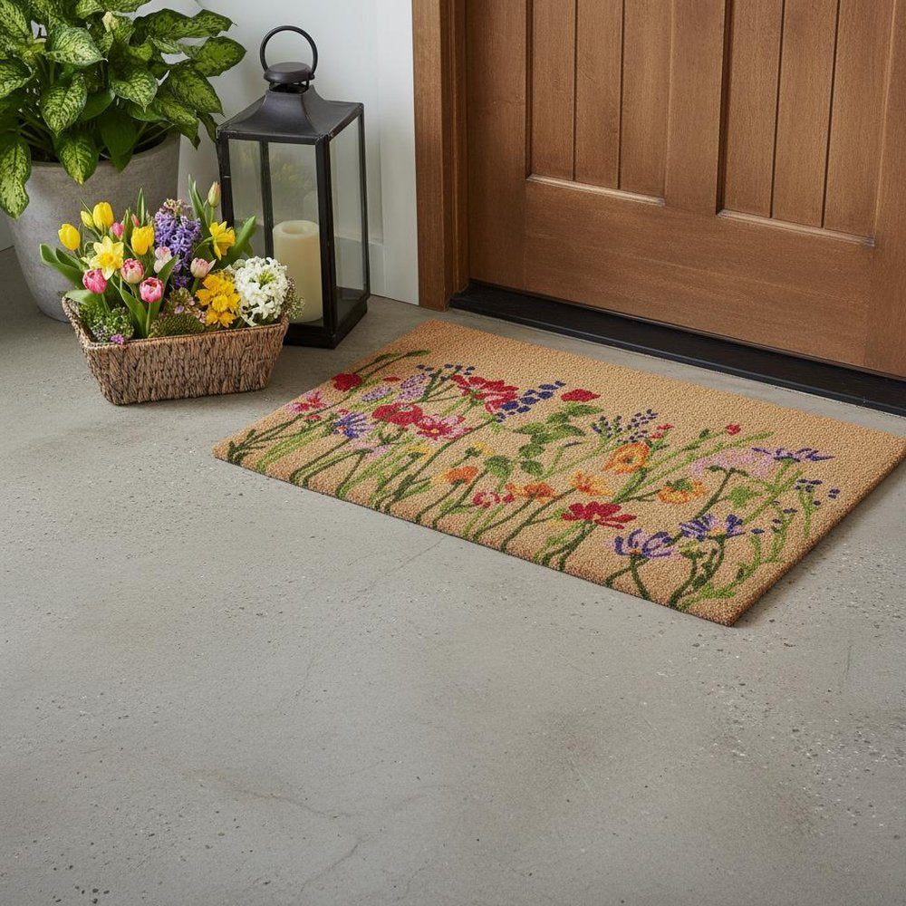 18" X 30" Brown Green And Purple Floral Outdoor Coir Door Mat — view 3