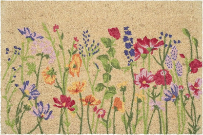 18" X 30" Brown Green And Purple Floral Outdoor Coir Door Mat HomeRoots