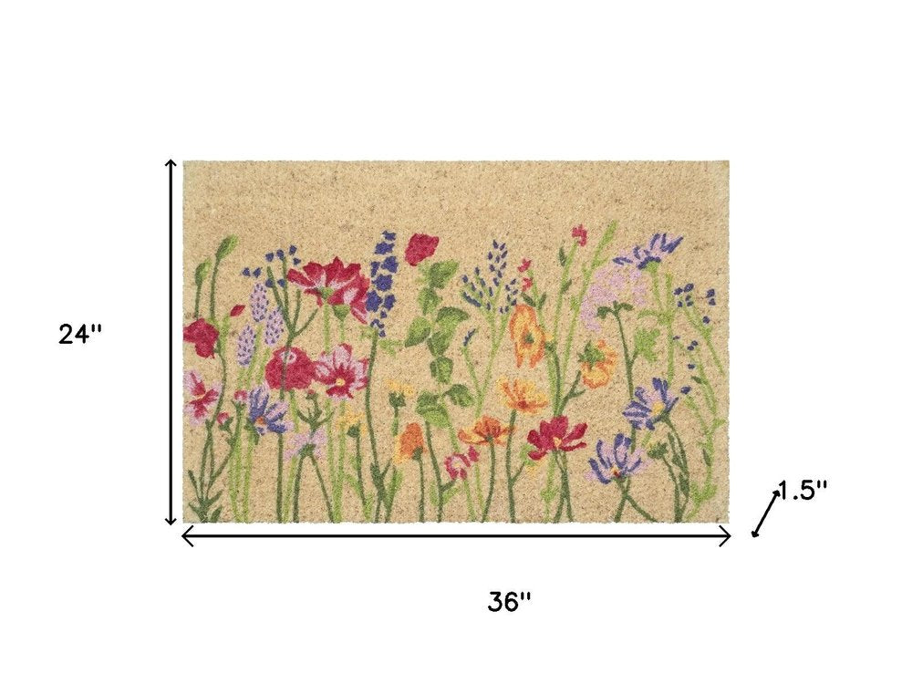 18" X 30" Brown Green And Purple Floral Outdoor Coir Door Mat HomeRoots