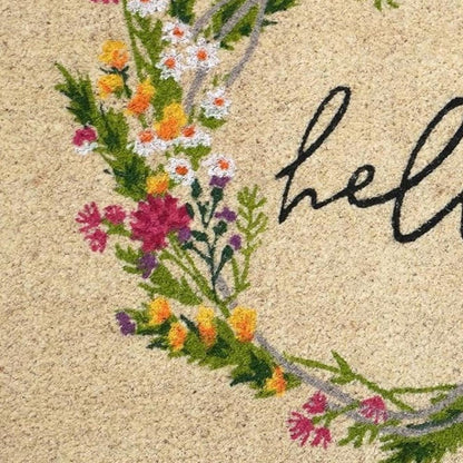 18" X 30" Brown Green And Black Floral Hello Outdoor Coir Door Mat HomeRoots