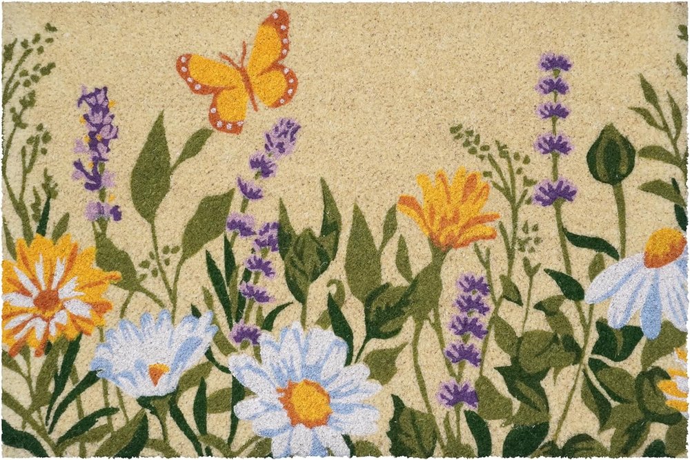 24" X 36" Brown Green And Orange Floral Outdoor Coir Door Mat