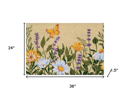 24" X 36" Brown Green And Orange Floral Outdoor Coir Door Mat