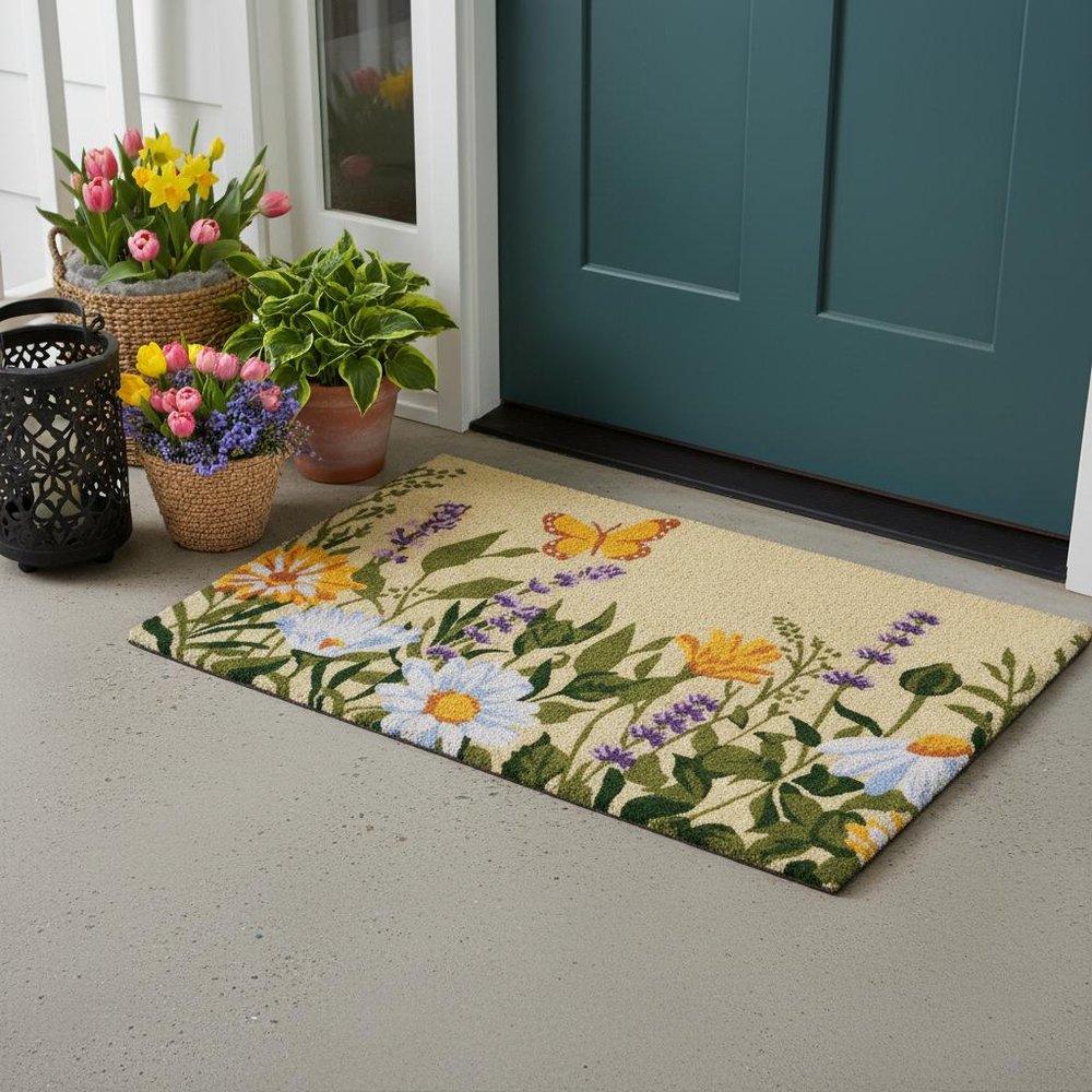 24" X 36" Brown Green And Orange Floral Outdoor Coir Door Mat — view 6