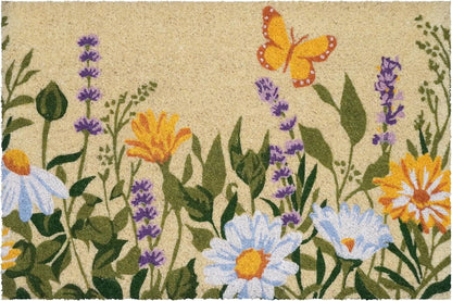 24" X 36" Brown Green And Orange Floral Outdoor Coir Door Mat