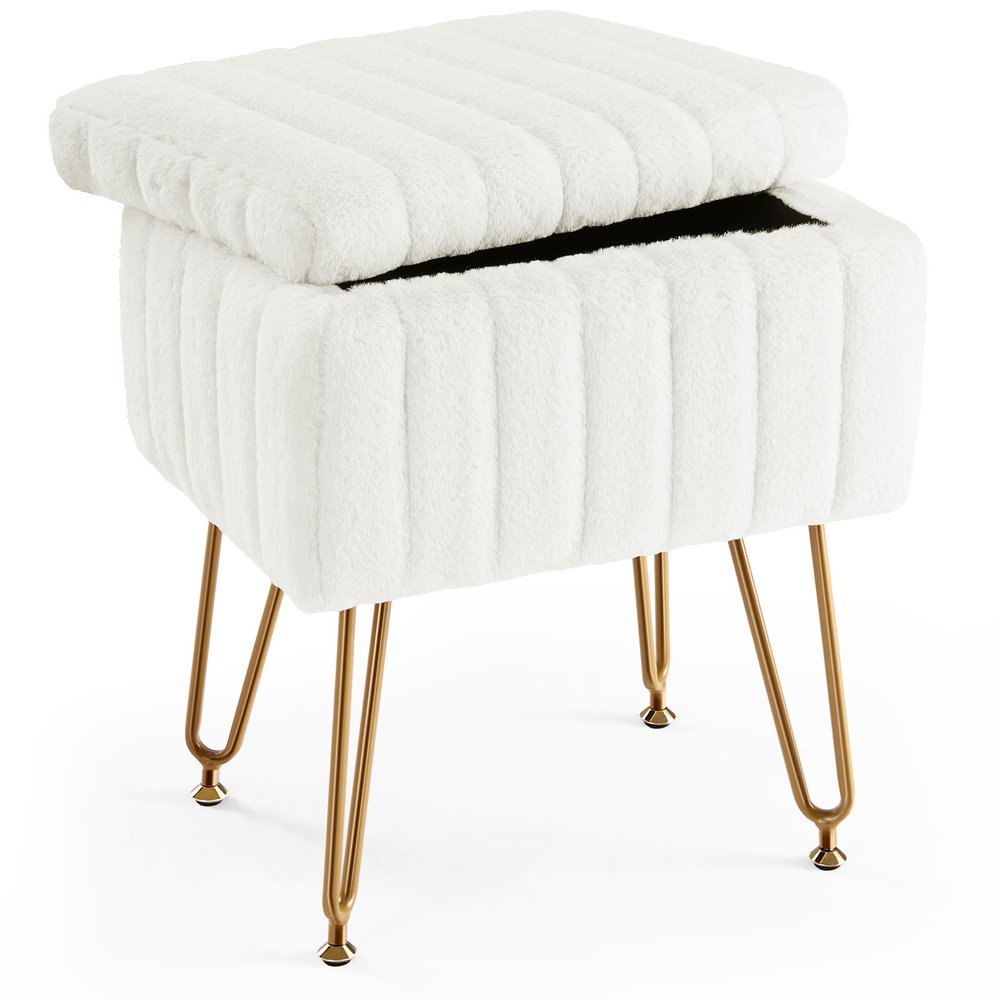 16" Gray and Gold Faux Fur Storage Ottoman HomeRoots