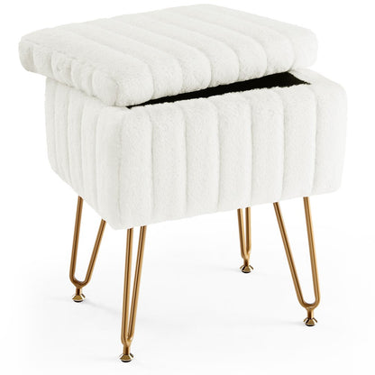 16" Gray and Gold Faux Fur Storage Ottoman HomeRoots