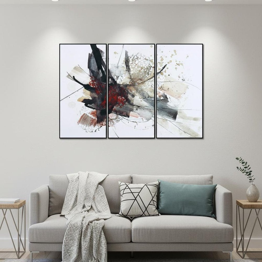 Set Of Three Modern Abstract Triptych Style Black Framed Wall Art — view 4
