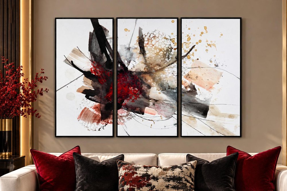Set Of Three Modern Abstract Triptych Style Black Framed Wall Art — view 5
