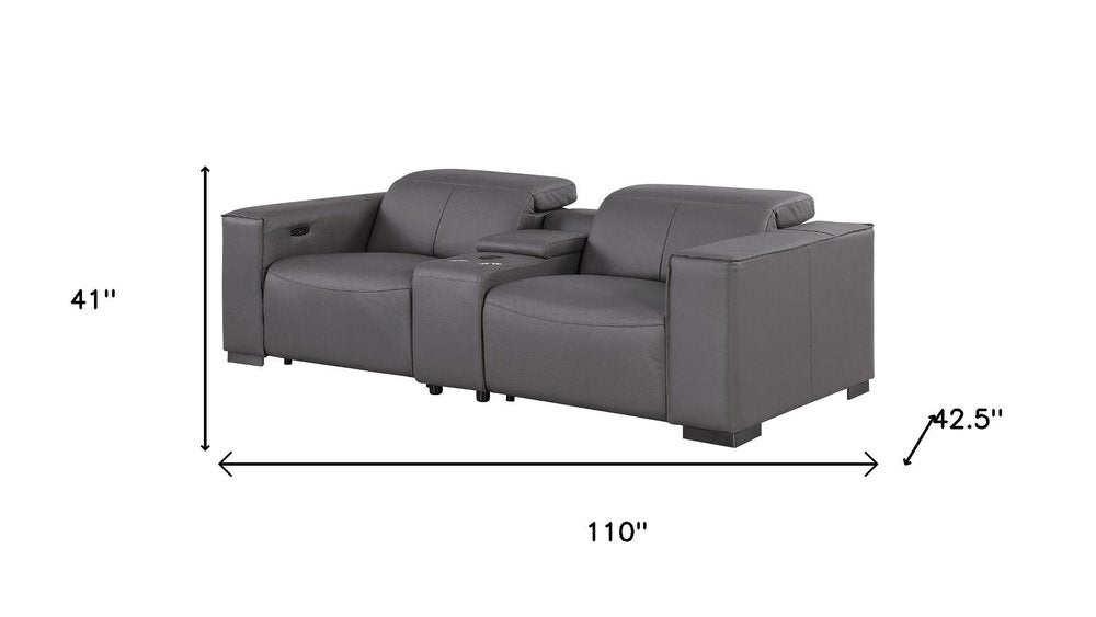 Two Piece Dark Gray Genuine Leather Five Person Seating Set — view 9