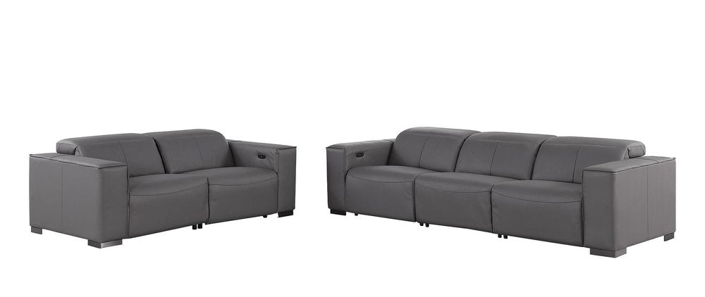 Two Piece Dark Gray Genuine Leather Five Person Seating Set — view 1