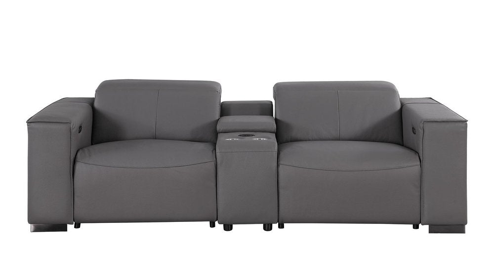 Two Piece Dark Gray Genuine Leather Five Person Seating Set — view 2