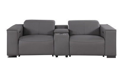 Two Piece Dark Gray Genuine Leather Five Person Seating Set