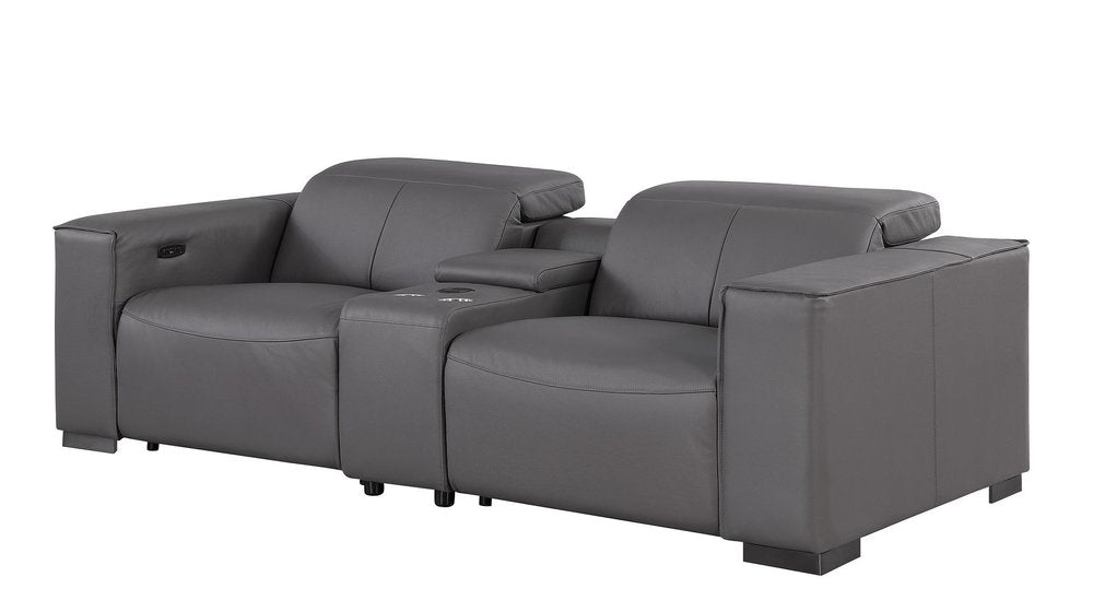 Two Piece Dark Gray Genuine Leather Five Person Seating Set — view 3