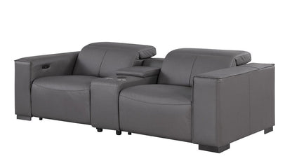 Two Piece Dark Gray Genuine Leather Five Person Seating Set