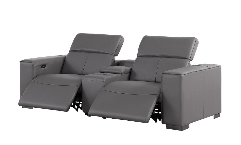 Two Piece Dark Gray Genuine Leather Five Person Seating Set — view 4