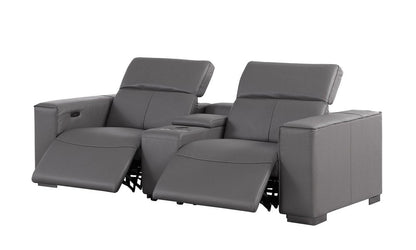 Two Piece Dark Gray Genuine Leather Five Person Seating Set